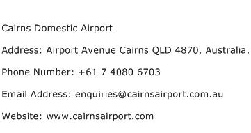 Cairns Domestic Airport Address Contact Number