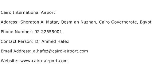 Cairo International Airport Address Contact Number