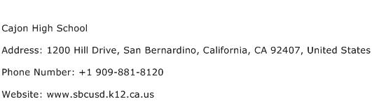 Cajon High School Address Contact Number