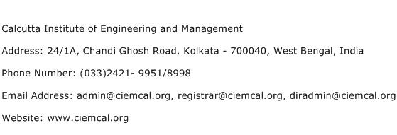 Calcutta Institute of Engineering and Management Address Contact Number