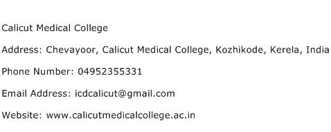 Calicut Medical College Address Contact Number