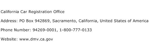 California Car Registration Office Address Contact Number