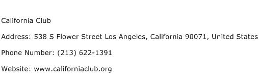 California Club Address Contact Number