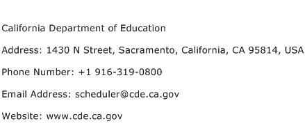 California Department of Education Address Contact Number
