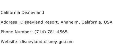 California Disneyland Address Contact Number