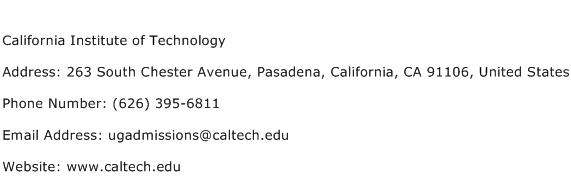 California Institute of Technology Address Contact Number