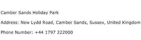 Camber Sands Holiday Park Address Contact Number