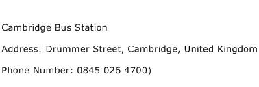 Cambridge Bus Station Address Contact Number