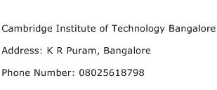 Cambridge Institute of Technology Bangalore Address Contact Number
