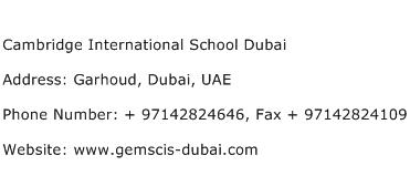 Cambridge International School Dubai Address Contact Number