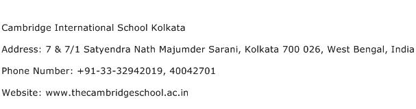 Cambridge International School Kolkata Address Contact Number