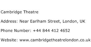 Cambridge Theatre Address Contact Number