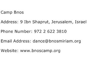 Camp Bnos Address Contact Number