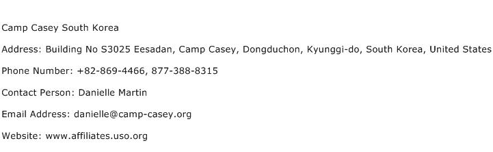 Camp Casey South Korea Address Contact Number