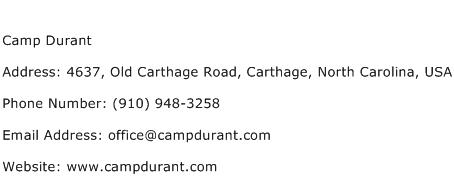 Camp Durant Address Contact Number