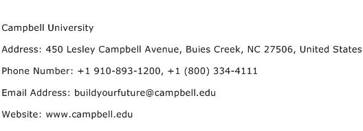 Campbell University Address Contact Number