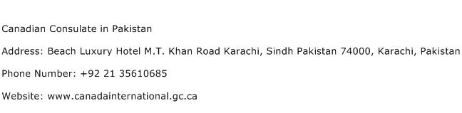 Canadian Consulate in Pakistan Address Contact Number
