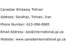Canadian Embassy Tehran Address Contact Number