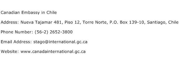 Canadian Embassy in Chile Address Contact Number