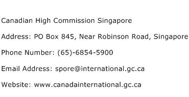 Canadian High Commission Singapore Address Contact Number