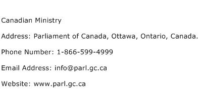 Canadian Ministry Address Contact Number