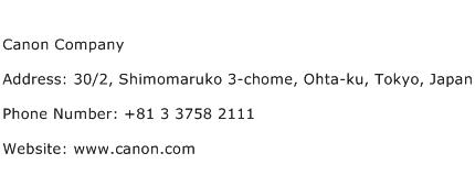 Canon Company Address Contact Number