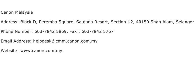 Canon Malaysia Address Contact Number
