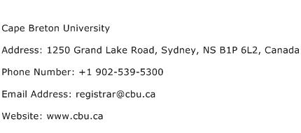 Cape Breton University Address Contact Number