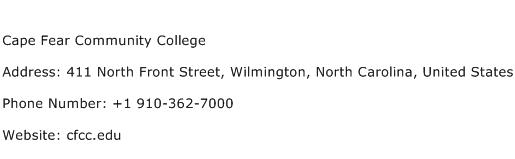 Cape Fear Community College Address Contact Number