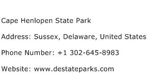 Cape Henlopen State Park Address Contact Number