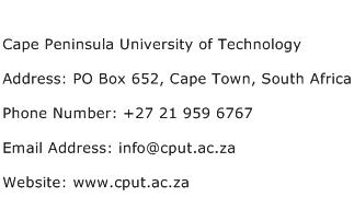 Cape Peninsula University of Technology Address Contact Number