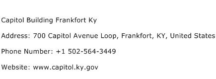 Capitol Building Frankfort Ky Address Contact Number