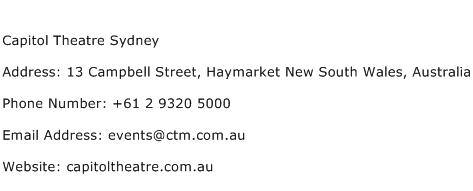 Capitol Theatre Sydney Address Contact Number