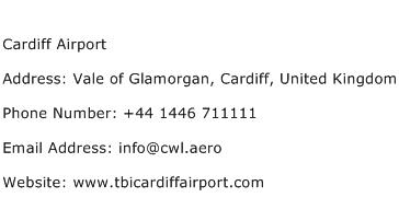 Cardiff Airport Address Contact Number
