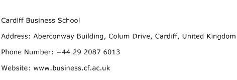 Cardiff Business School Address Contact Number