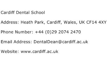 Cardiff Dental School Address Contact Number