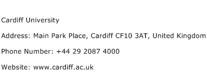 Cardiff University Address Contact Number