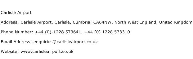 Carlisle Airport Address Contact Number