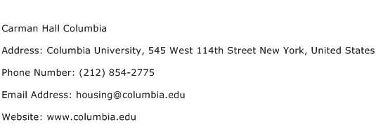 Carman Hall Columbia Address Contact Number