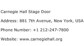 Carnegie Hall Stage Door Address Contact Number