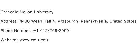 Carnegie Mellon University Address Contact Number