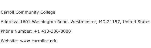 Carroll Community College Address Contact Number