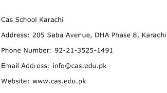 Cas School Karachi Address Contact Number