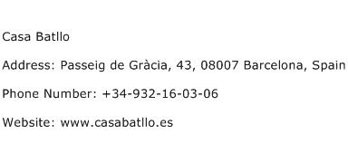 Casa Batllo Address Contact Number