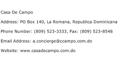 Casa De Campo Address Contact Number