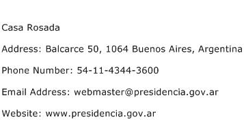 Casa Rosada Address Contact Number