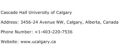 Cascade Hall University of Calgary Address Contact Number