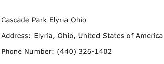 Cascade Park Elyria Ohio Address Contact Number