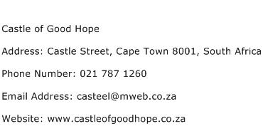 Castle of Good Hope Address Contact Number