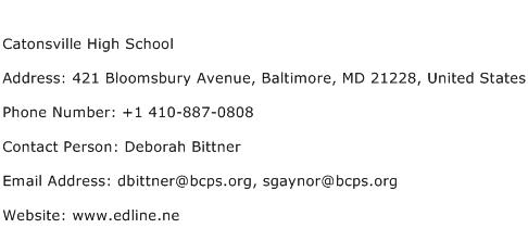 Catonsville High School Address Contact Number